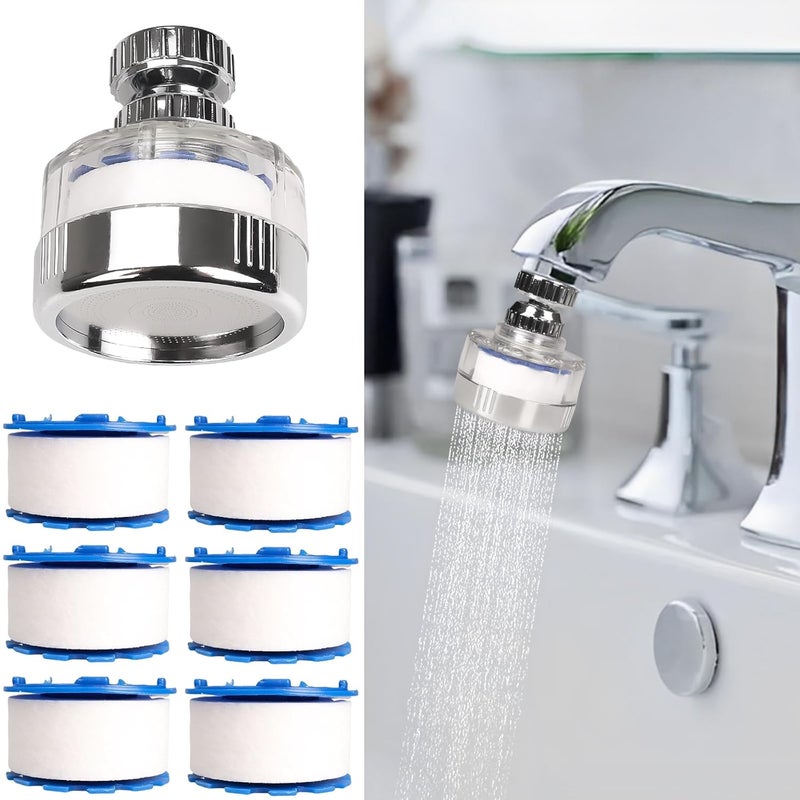 Dexspoeny 7Pcs Sink Water Filter with Filter Elements Set, Universal Sink Faucet Filter 360°Rotating, Sink Faucet Filter Removes Fluoride Hard Water, Tap Water Filter for Home Kitchen Sink - Image 1